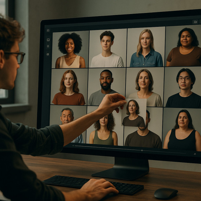 Illustration of diverse images arranged in a digital portfolio