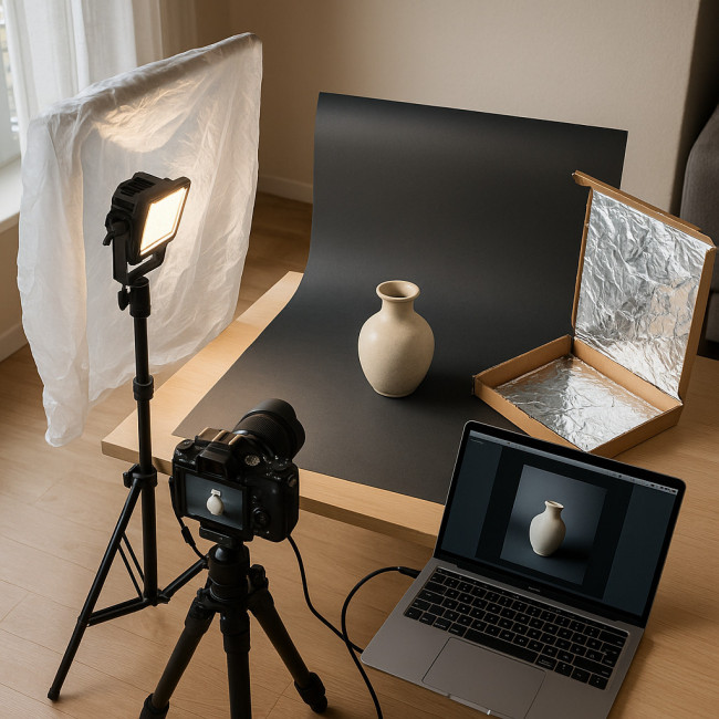 DIY studio setup for product photography with household materials