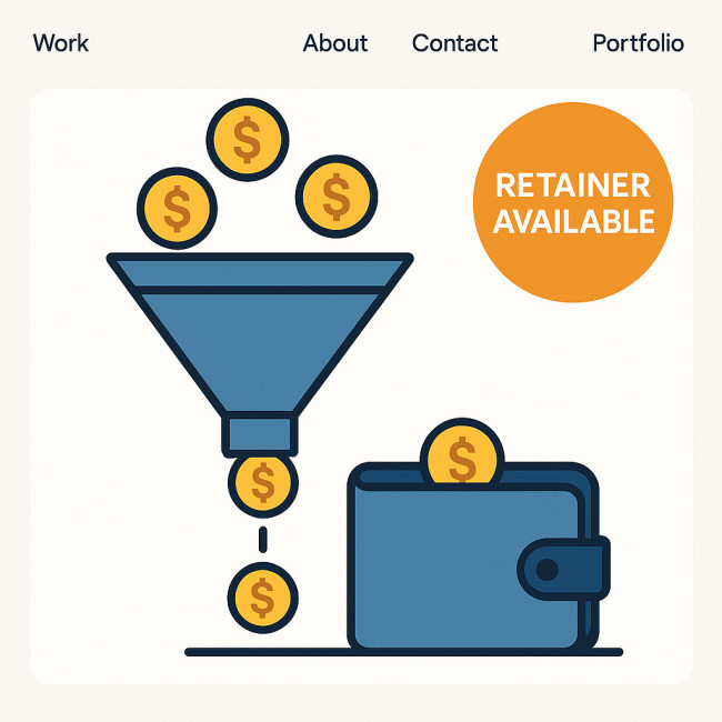 marketing funnel highlighting retainer tag on draftsman portfolio