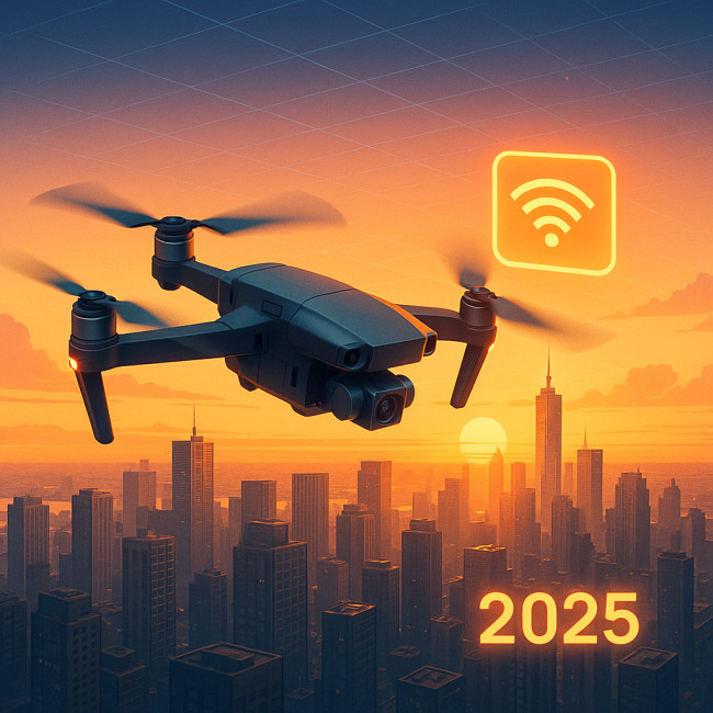 drone broadcasting remote id over city