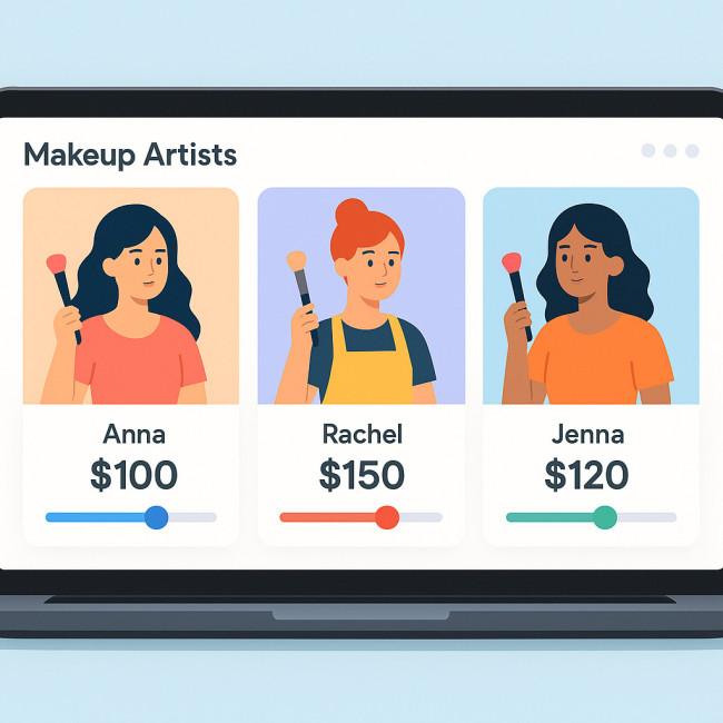 dynamic pricing dashboard comparing makeup artist rates
