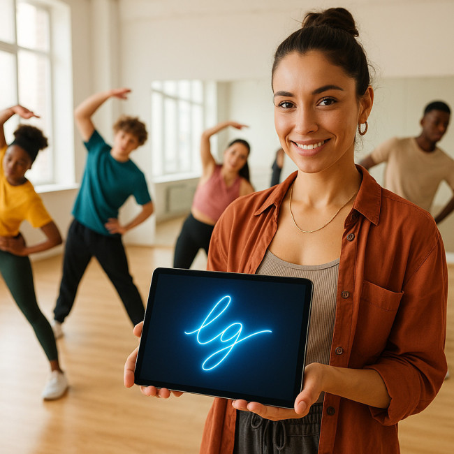 Choreographer signing a digital dance contract on tablet
