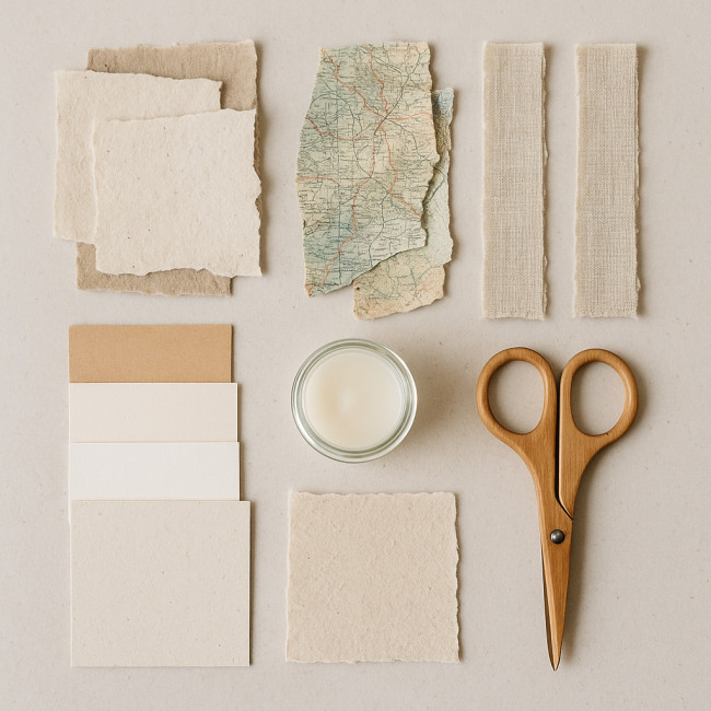 Flat lay of sustainable collage materials
