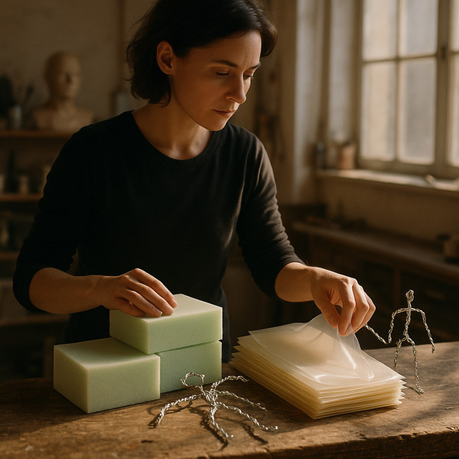 makeup artist arranging eco-friendly prosthetic materials