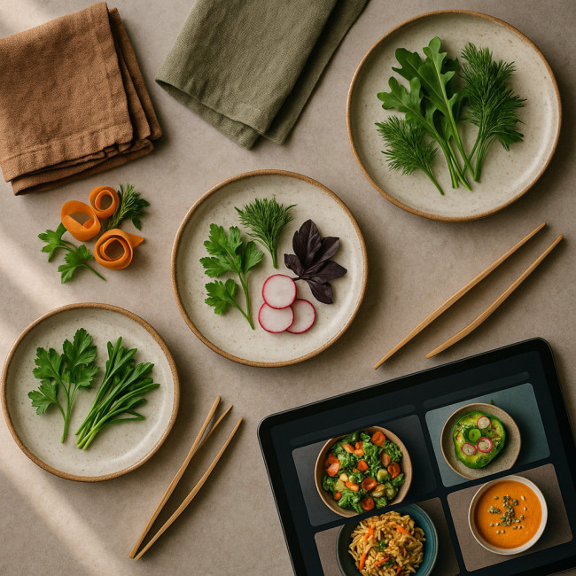 Eco-friendly culinary storyboard flat lay