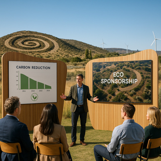 Organisers showcasing eco sponsorship data on site