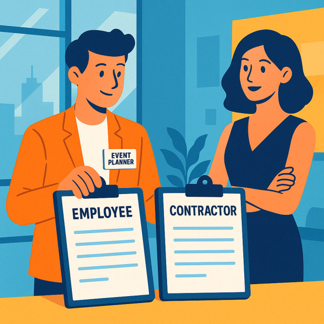 event planner examining employee versus contractor criteria
