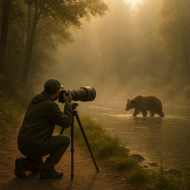 Wildlife photographer shooting from safe distance