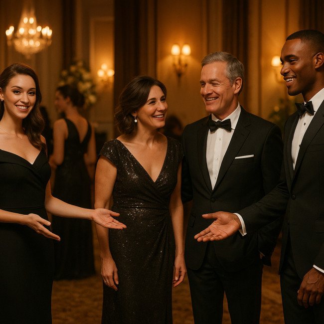 Event models assisting guests during a luxury gala