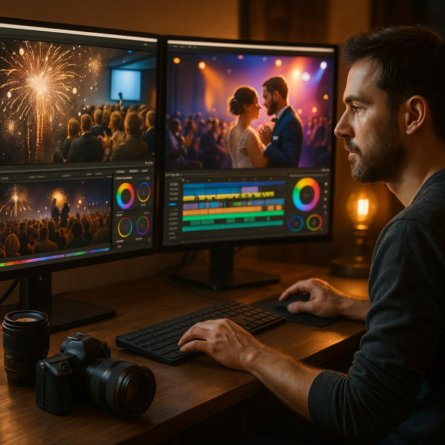 videographer crafting highlight reel