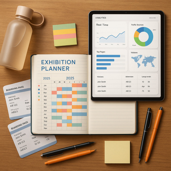 Organized travel planner with event schedule and gadgets