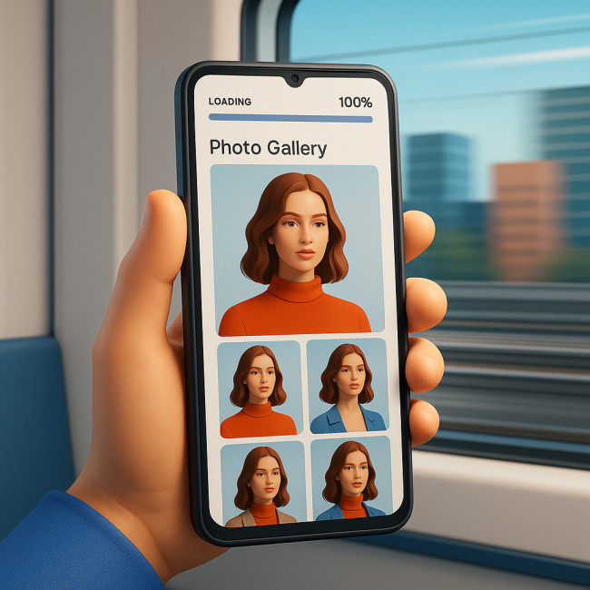 Illustration of a fast-loading model gallery on a smartphone
