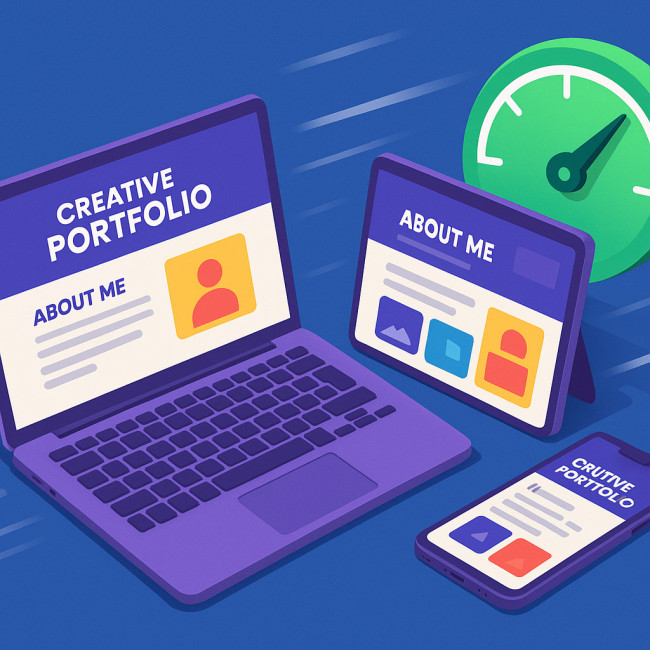 Isometric illustration of a fast-loading creative portfolio website