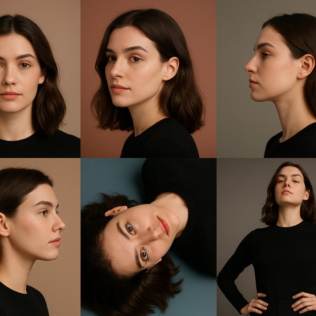 Collage of five optimal photo angles for female model thumbnails