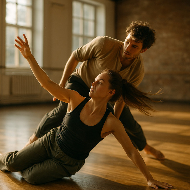 Female dancer executing floorwork and contact improvisation move