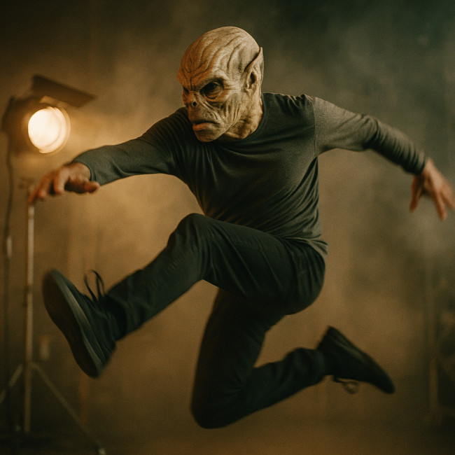 stunt performer in foam latex mask