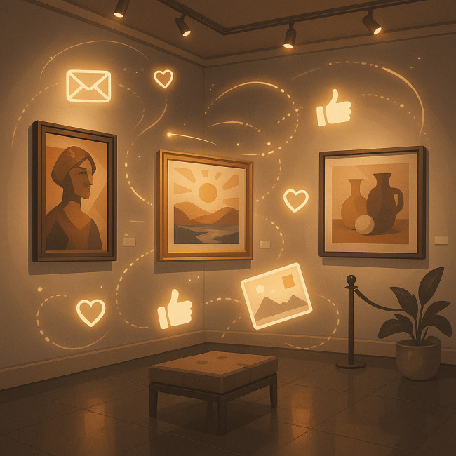 conceptual illustration of multi-channel art gallery follow-up