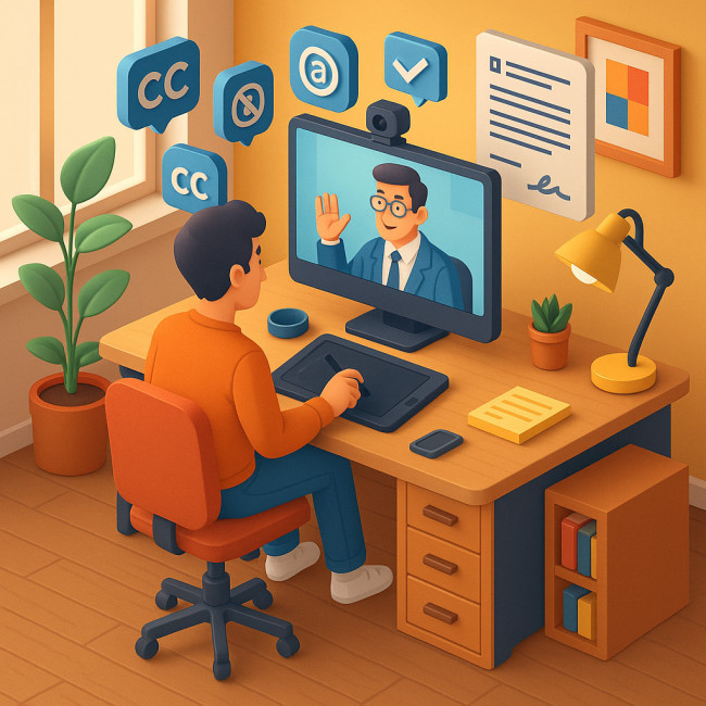 Digital artist negotiating usage rights via video call