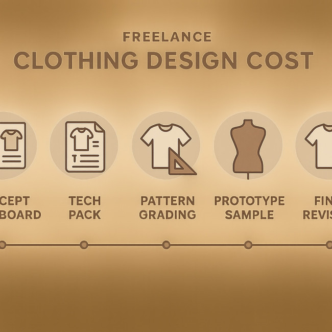 Infographic summarizing freelance clothing design cost stages