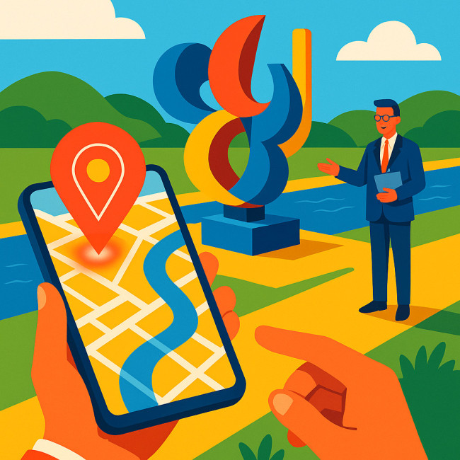 Illustration of site-specific art pinned on a digital map for recruiters