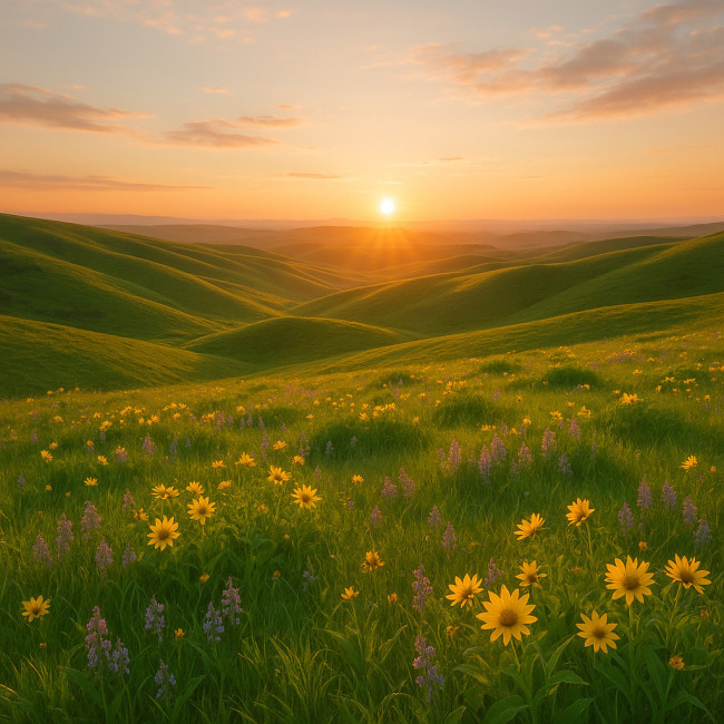 Golden hour spring hills