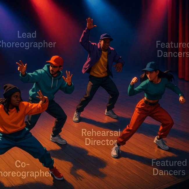 Illustration showing dance collaborators and their roles on stage