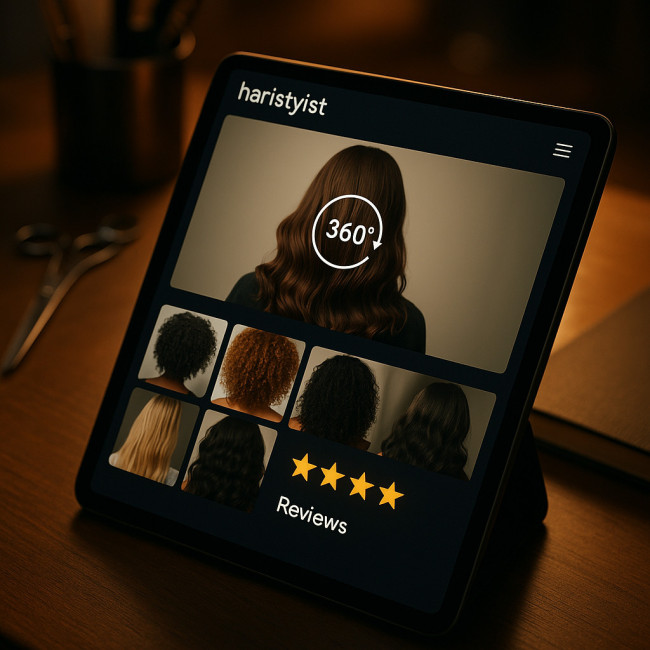 tablet showing hairstylist online portfolio