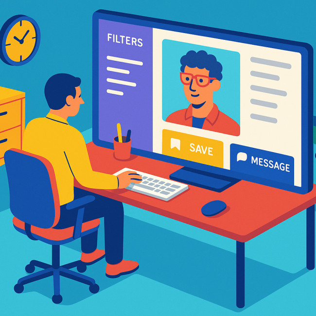 Recruiter screening a directory profile on computer