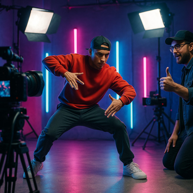 Hip-hop dancer filming in studio