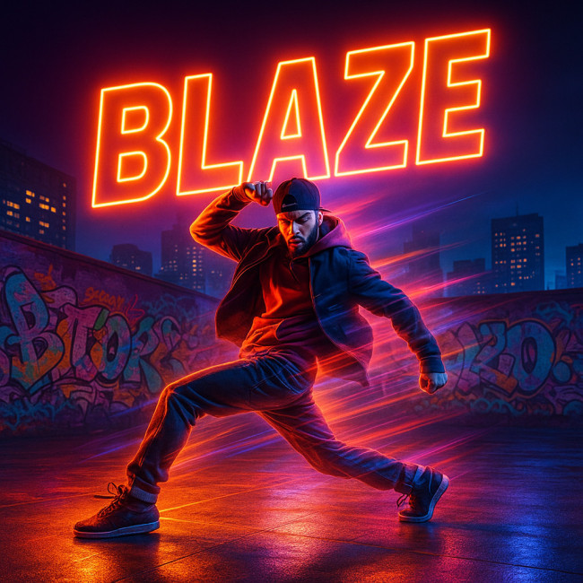 Hip-hop dancer on neon stage highlighting alias