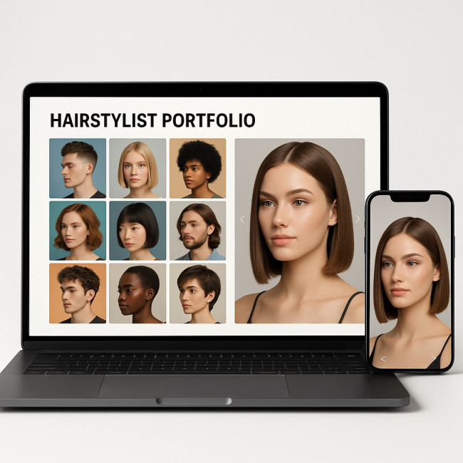 Mockup of hybrid grid-slideshow hair portfolio