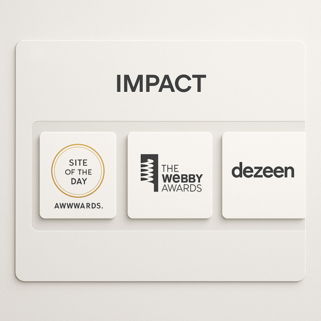 Mockup of portfolio impact section with award badges