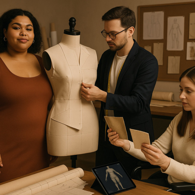 Inclusive couture studio with diverse clients