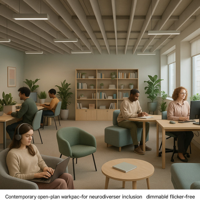 Office showcasing inclusive interior design for neurodiverse users