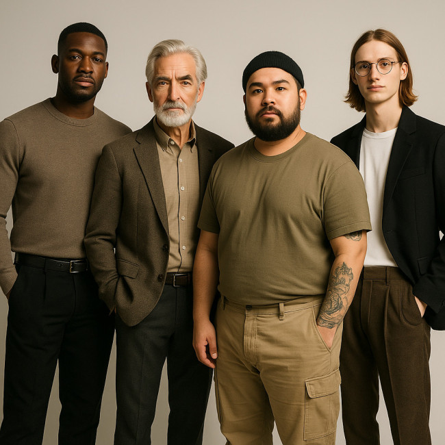 Diverse male models standing together