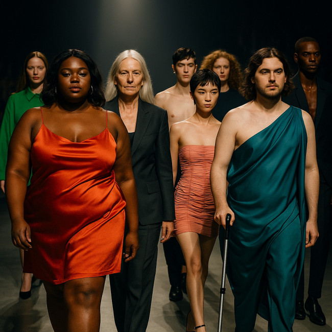 Diverse group of models walking on an inclusive runway