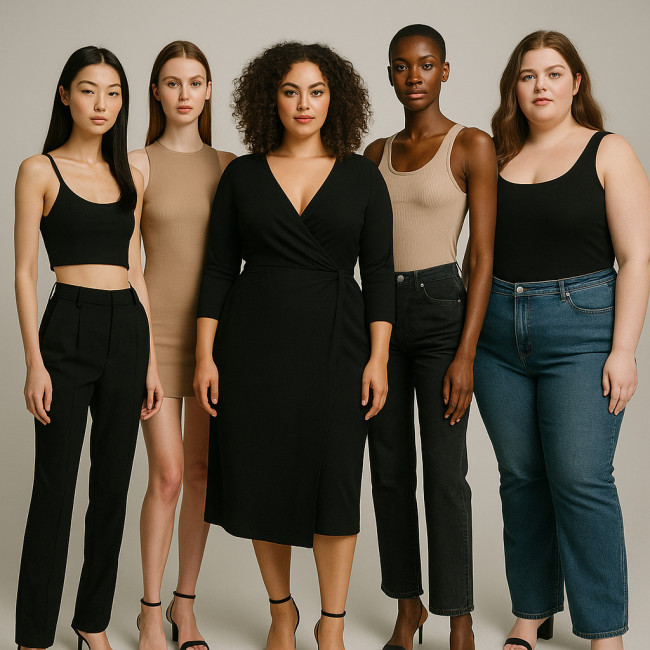 diverse female models showing inclusive sizing