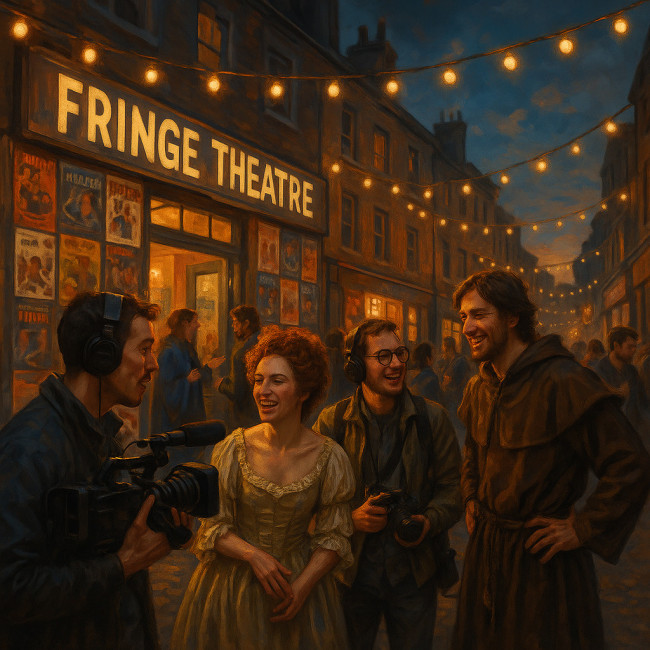Indie filmmakers meeting actors outside a fringe theatre venue