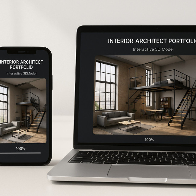 Portfolio mockup with fast-loading 3D model