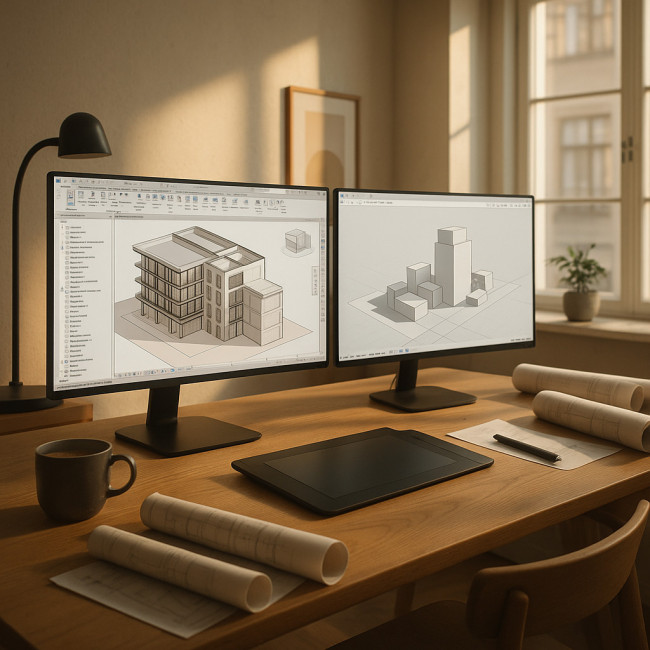 interior architect workstation with Revit and SketchUp