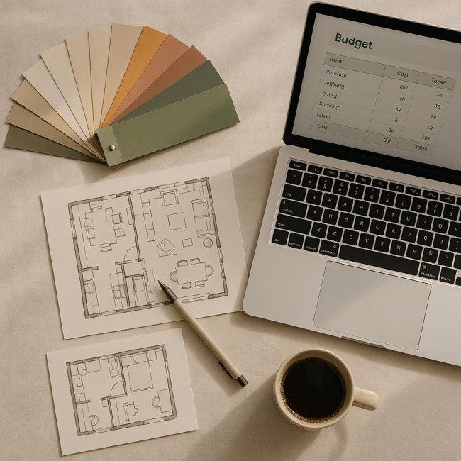 flatlay of interior designer workspace