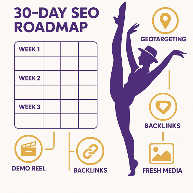 Illustration of 30-day jazz dancer SEO roadmap