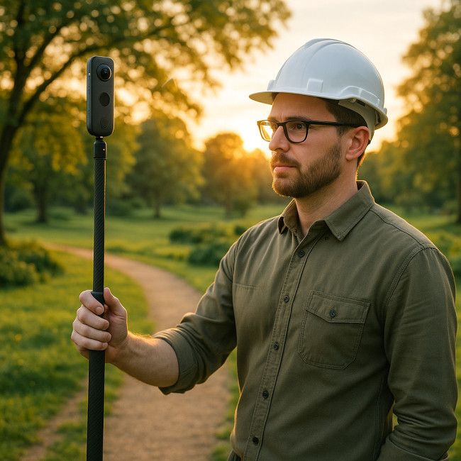 Architect capturing 360° panorama in park