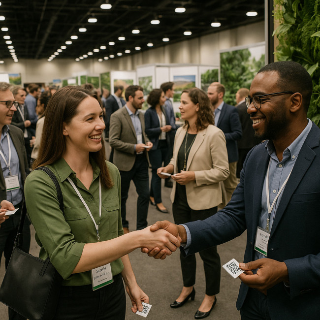 Landscape designers networking at a conference