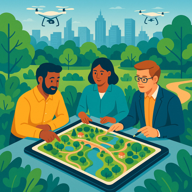 Illustration of landscape designers collaborating on tender proposal