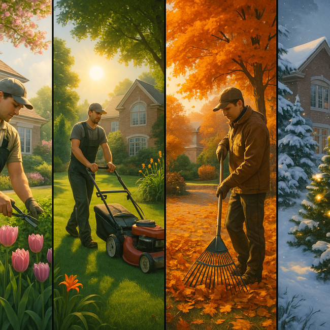 Illustration of year-round landscape maintenance services