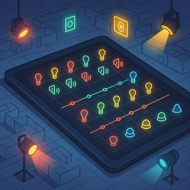 Isometric lighting-audio coordination grid