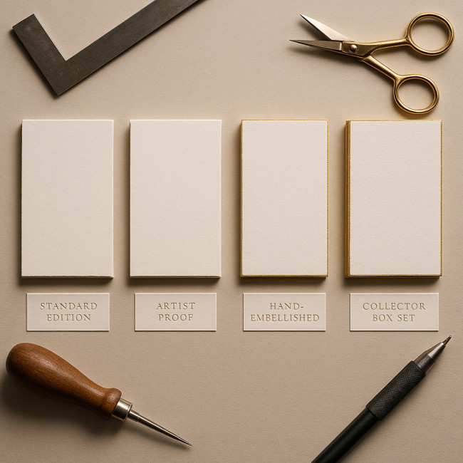 Flat lay of four print edition tiers