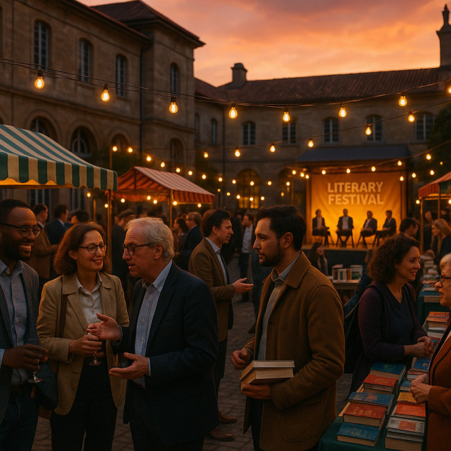 Authors and agents networking at a lively literary festival