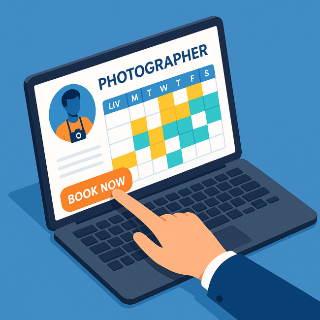 Planner booking through a photographer's live availability calendar